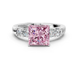 White gold Fancy Pink Princess  Brilliant Cut Diamond Five-Stone Prong Set Engagement Ring with Channel Band