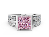 White gold Fancy Pink Princess  Brilliant Diamond Channel Set Wide Band Ring with Bezel Setting