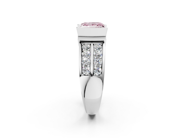 White gold Fancy Pink Princess  Brilliant Diamond Channel Set Wide Band Ring with Bezel Setting