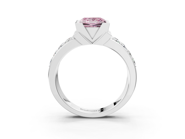 White gold Fancy Pink Princess  Brilliant Diamond Channel Set Wide Band Ring with Bezel Setting