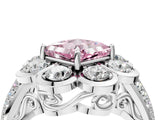 White gold Fancy Pink Princess  Brilliant Flower Halo Diamond Split Shank Ring_103