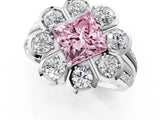 White gold Fancy Pink Princess  Brilliant Flower Halo Diamond Split Shank Ring_112