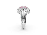 White gold Fancy Pink Princess  Brilliant Flower Halo Diamond Split Shank Ring_113