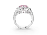 White gold Fancy Pink Princess  Brilliant Flower Halo Diamond Split Shank Ring_114