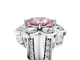 White gold Fancy Pink Princess  Brilliant Flower Halo Diamond Split Shank Ring_116