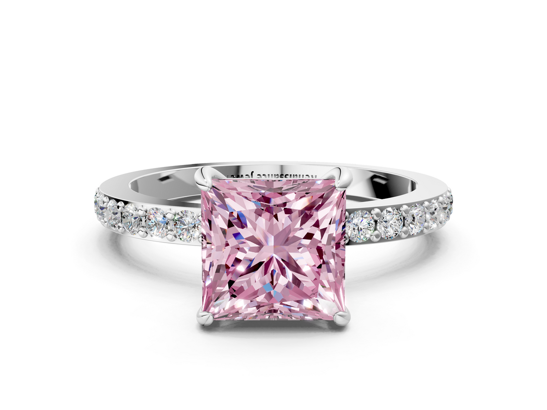 White gold Fancy Pink Princess  Brilliant Pavé Band Solitaire with Four-Prong Setting_17