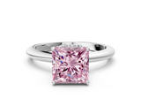 White gold Fancy Pink Princess  Brilliant Solitaire Engagement Ring with Six-Prong Setting and Classic Band