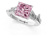 White gold Fancy Pink Princess  Brilliant Solitaire with Leaf Motif Band and Four-Prong Setting_35