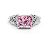 White gold Fancy Pink Princess  Brilliant Solitaire with Pave Band and Four-Prong Setting