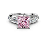 White gold Fancy Pink Princess  Brilliant Solitaire with Side Stones on a Pave Band and Four-Prong Setting_53