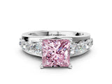 White gold Fancy Pink Princess  Brilliant Solitaire with Side Stones on a Pave Band and Four-Prong Setting_60