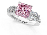 White gold Fancy Pink Princess  Cluster Diamond Engagement Ring with Pavé Band and Four-Prong Setting_1
