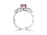 White gold Fancy Pink Princess  Cluster Diamond Engagement Ring with Pavé Band and Four-Prong Setting_3