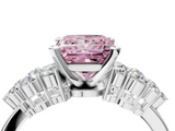 White gold Fancy Pink Princess  Cluster Diamond Engagement Ring with Pavé Band and Four-Prong Setting_4