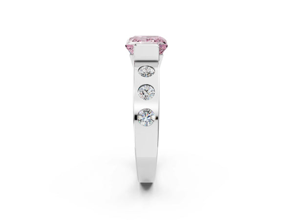White gold Fancy Pink Princess Cut Brilliant Channel-Set Diamond Ring with Bezel Prong Setting