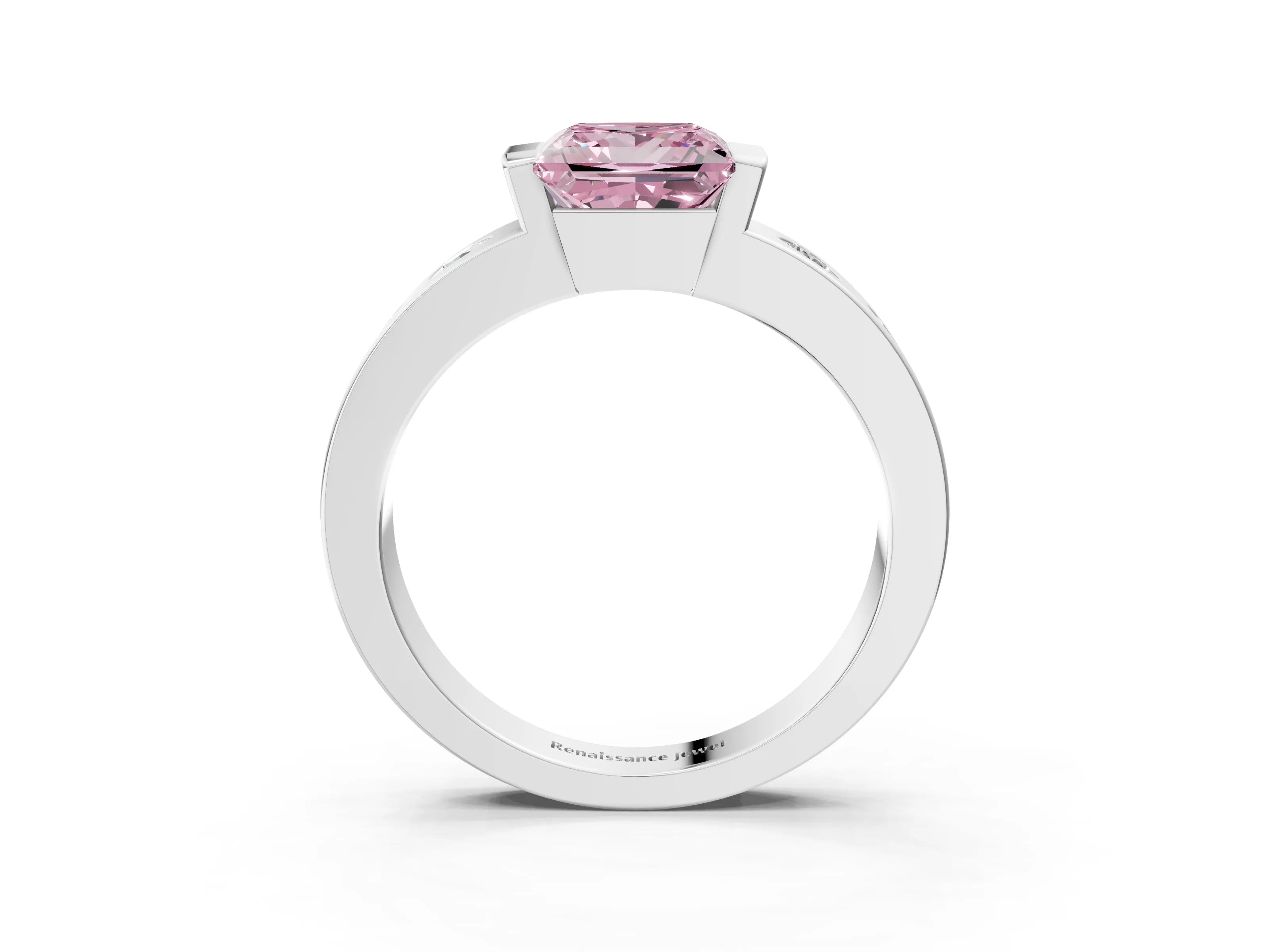 White gold Fancy Pink Princess Cut Brilliant Channel-Set Diamond Ring with Bezel Prong Setting_15