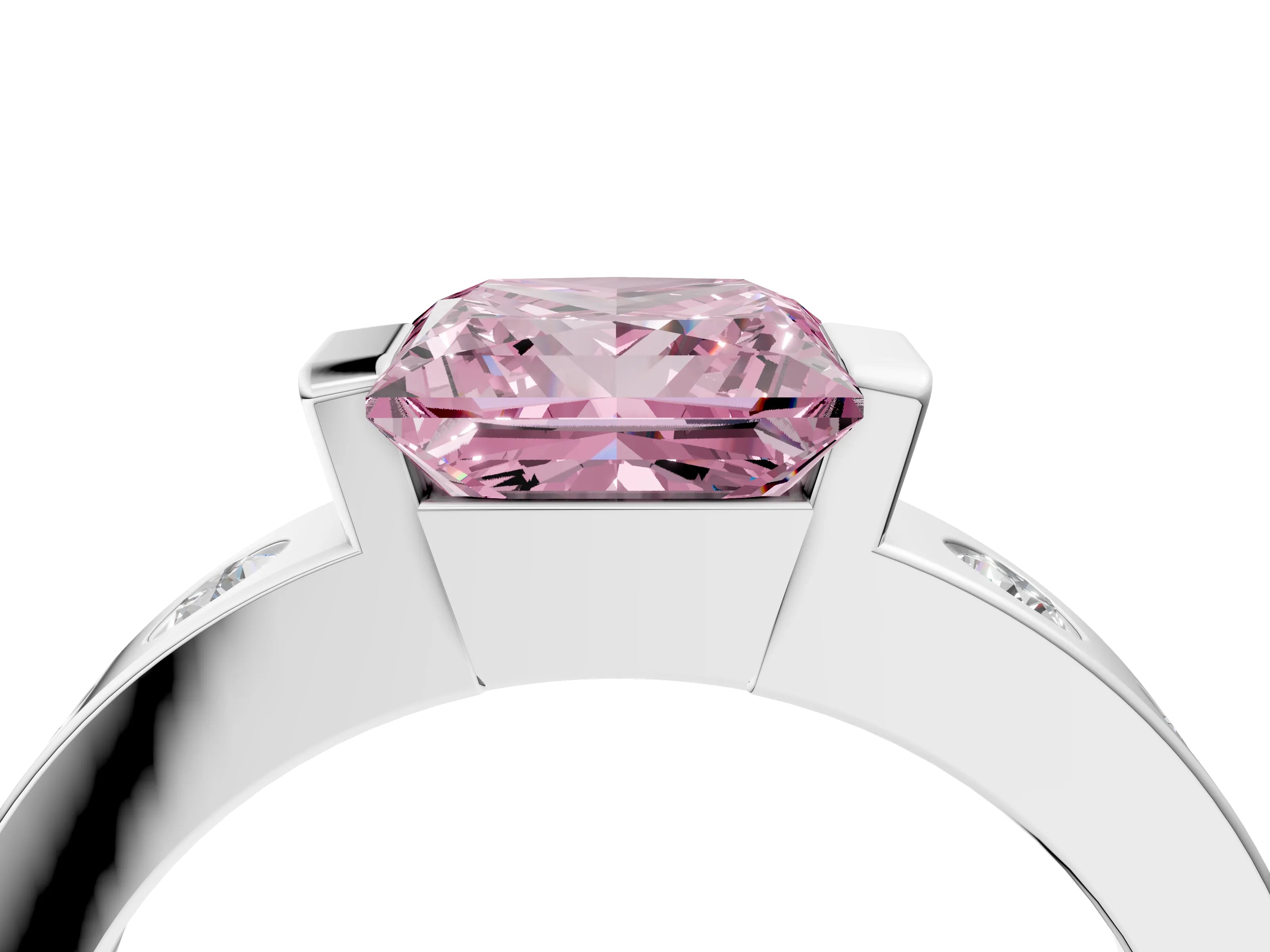 White gold Fancy Pink Princess Cut Brilliant Channel-Set Diamond Ring with Bezel Prong Setting_16