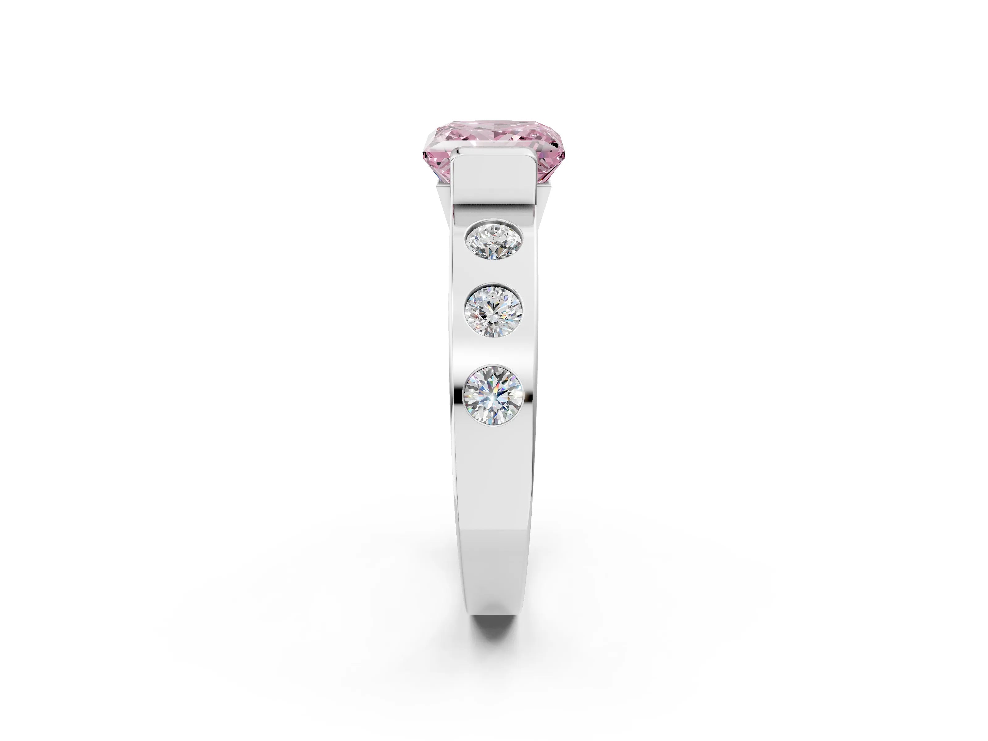 White gold Fancy Pink Princess Cut Brilliant Channel-Set Diamond Ring with Bezel Prong Setting_2