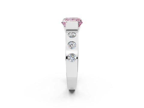 White gold Fancy Pink Princess Cut Brilliant Channel-Set Diamond Ring with Bezel Prong Setting_2