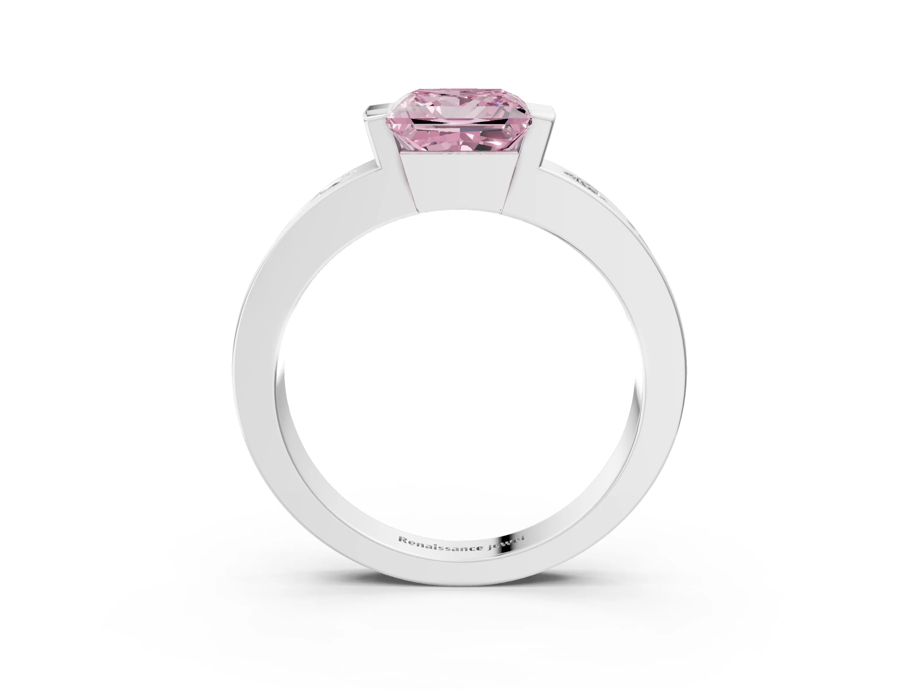 White gold Fancy Pink Princess Cut Brilliant Channel-Set Diamond Ring with Bezel Prong Setting_3