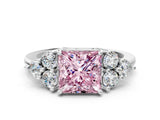 White gold Fancy Pink Princess Cut Brilliant Diamond Cluster Accent Solitaire Ring with Prong Setting_24