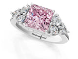 White gold Fancy Pink Princess Cut Brilliant Diamond Cluster Accent Solitaire Ring with Prong Setting_25