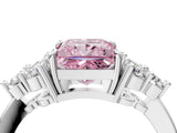 White gold Fancy Pink Princess Cut Brilliant Diamond Cluster Accent Solitaire Ring with Prong Setting_28