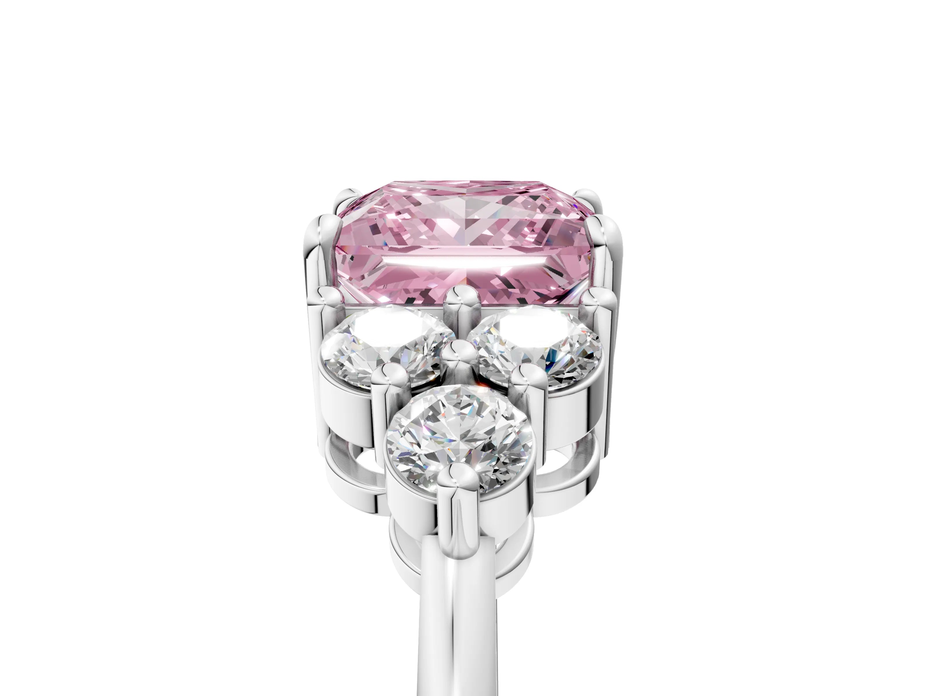 White gold Fancy Pink Princess Cut Brilliant Diamond Cluster Accent Solitaire Ring with Prong Setting_29
