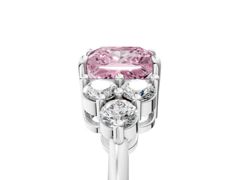 White gold Fancy Pink Princess Cut Brilliant Diamond Cluster Accent Solitaire Ring with Prong Setting_29