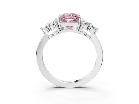 White gold Fancy Pink Princess Cut Brilliant Diamond Cluster Accent Solitaire Ring with Prong Setting_3