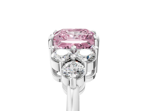 White gold Fancy Pink Princess Cut Brilliant Diamond Cluster Accent Solitaire Ring with Prong Setting_5