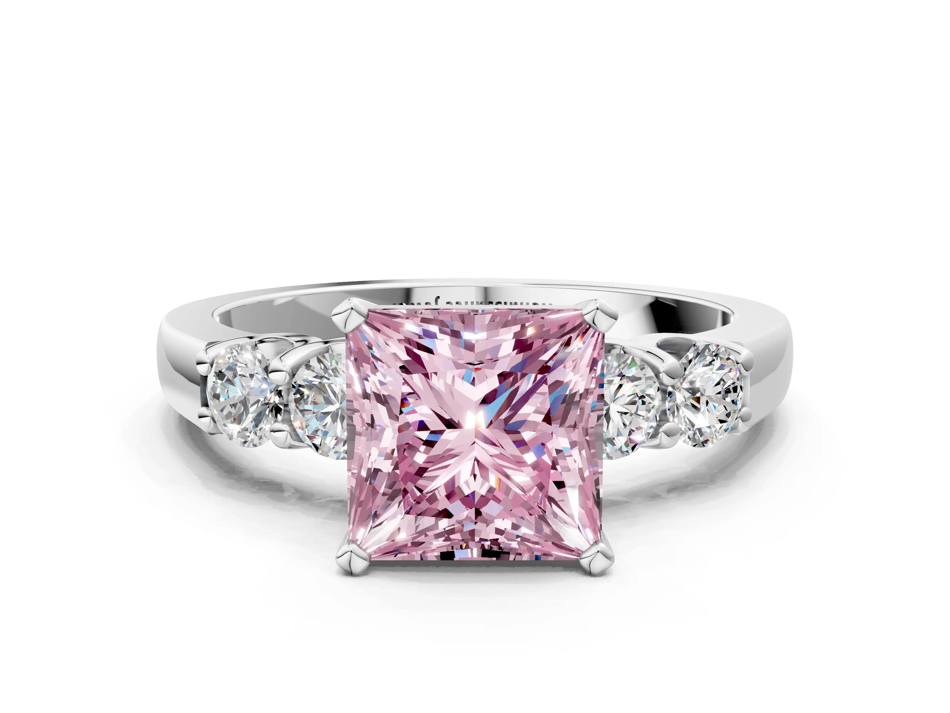 White gold Fancy Pink Princess Cut Brilliant Diamond Five-Stone Engagement Ring with Prong Setting on a Classic Band_3