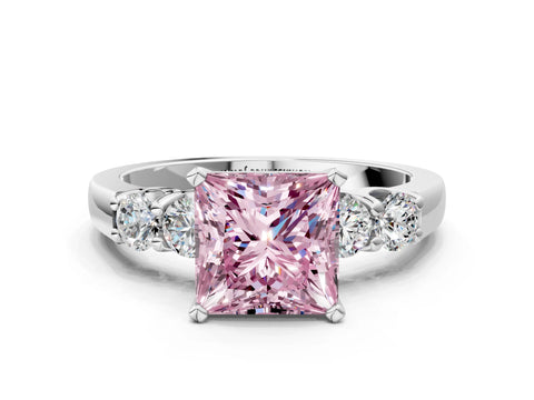 White gold Fancy Pink Princess Cut Brilliant Diamond Five-Stone Engagement Ring with Prong Setting on a Classic Band_3