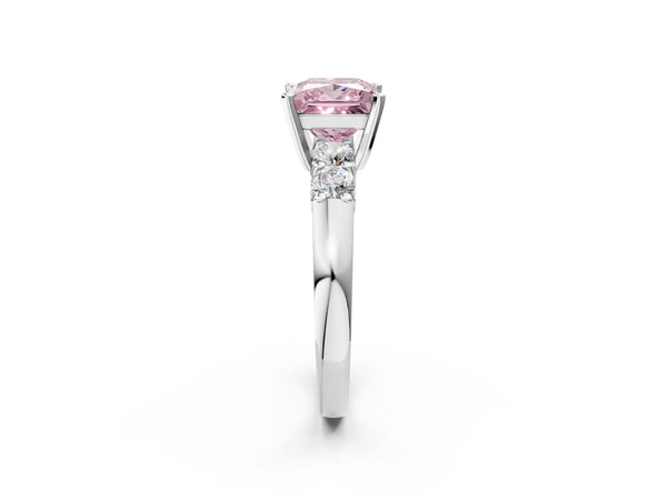 Platinum Fancy Pink Princess Cut Brilliant Diamond Five-Stone Engagement Ring with Prong Setting on a Classic Band