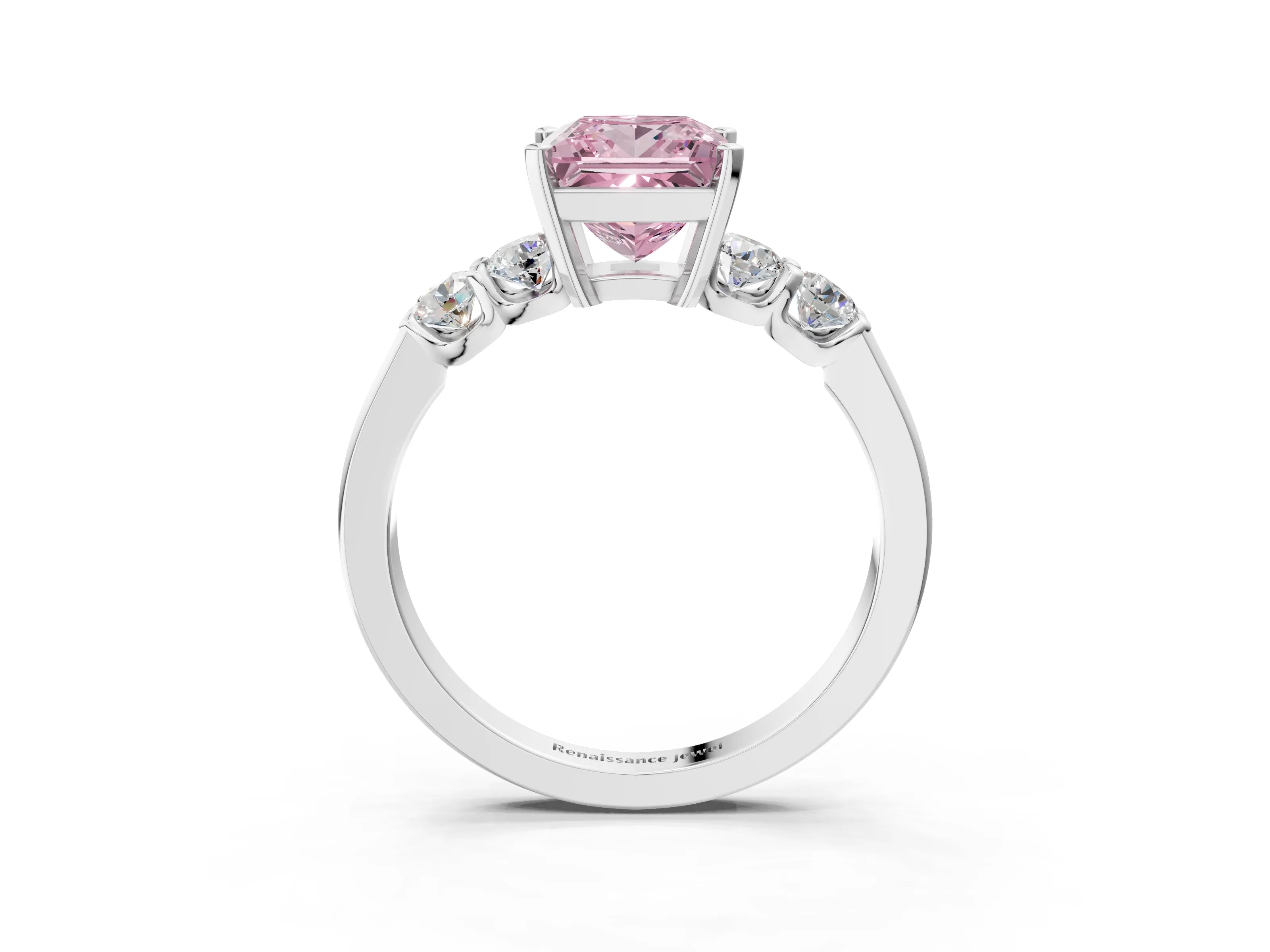 White gold Fancy Pink Princess Cut Brilliant Diamond Five-Stone Engagement Ring with Prong Setting on a Classic Band_6