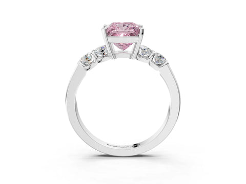 White gold Fancy Pink Princess Cut Brilliant Diamond Five-Stone Engagement Ring with Prong Setting on a Classic Band_6