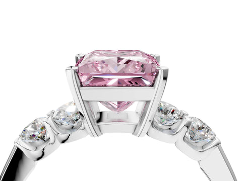 White gold Fancy Pink Princess Cut Brilliant Diamond Five-Stone Engagement Ring with Prong Setting on a Classic Band_7