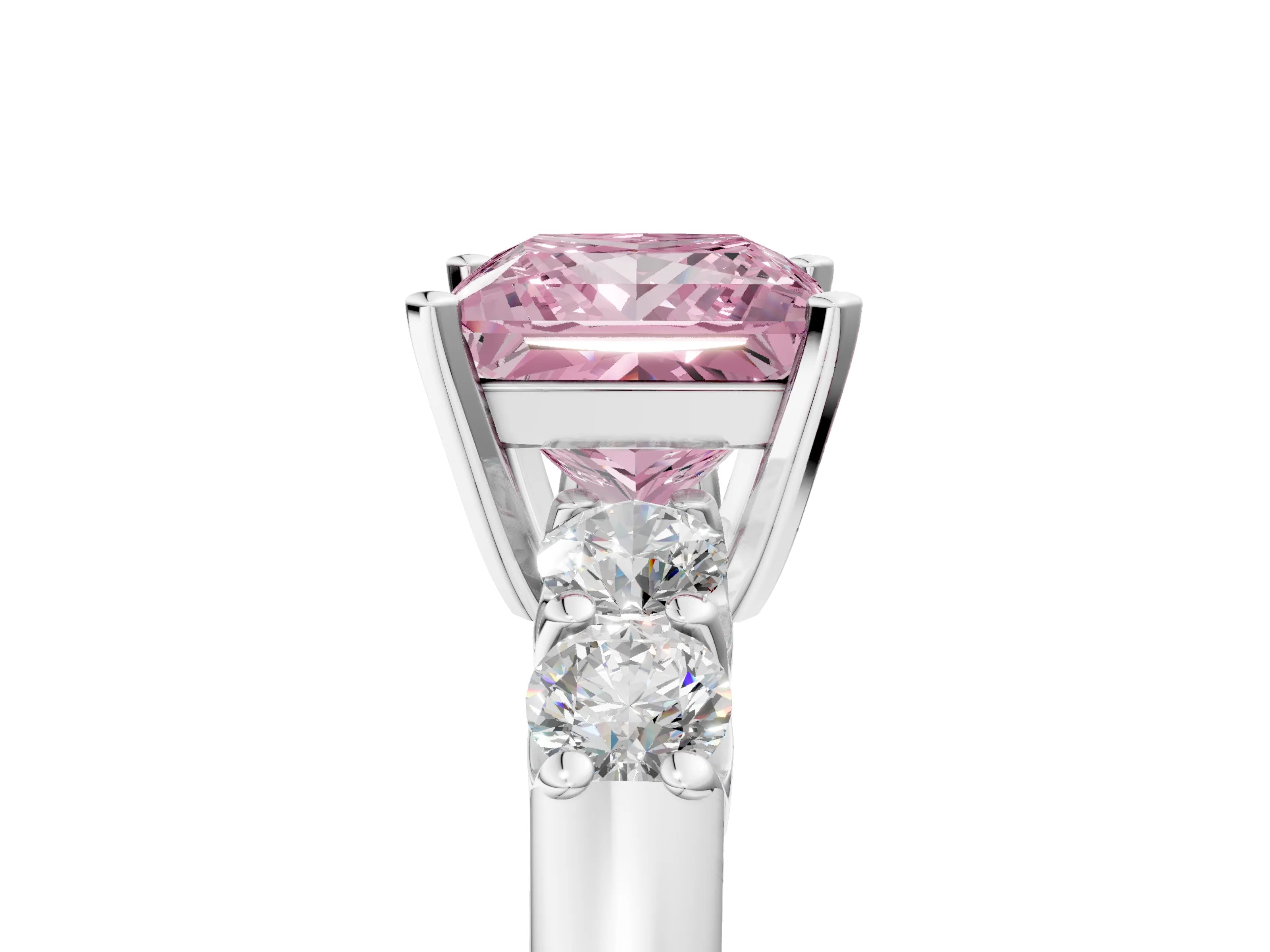 White gold Fancy Pink Princess Cut Brilliant Diamond Five-Stone Engagement Ring with Prong Setting on a Classic Band_8
