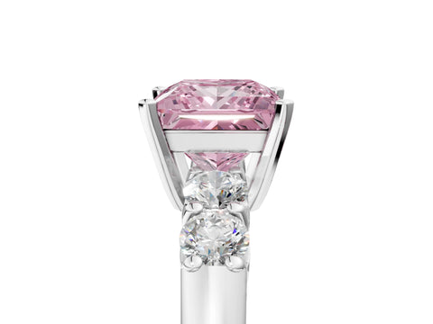 White gold Fancy Pink Princess Cut Brilliant Diamond Five-Stone Engagement Ring with Prong Setting on a Classic Band_8