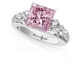 White gold Fancy Pink Princess Cut Brilliant Diamond Pavé Band with Six-Prong Setting_13