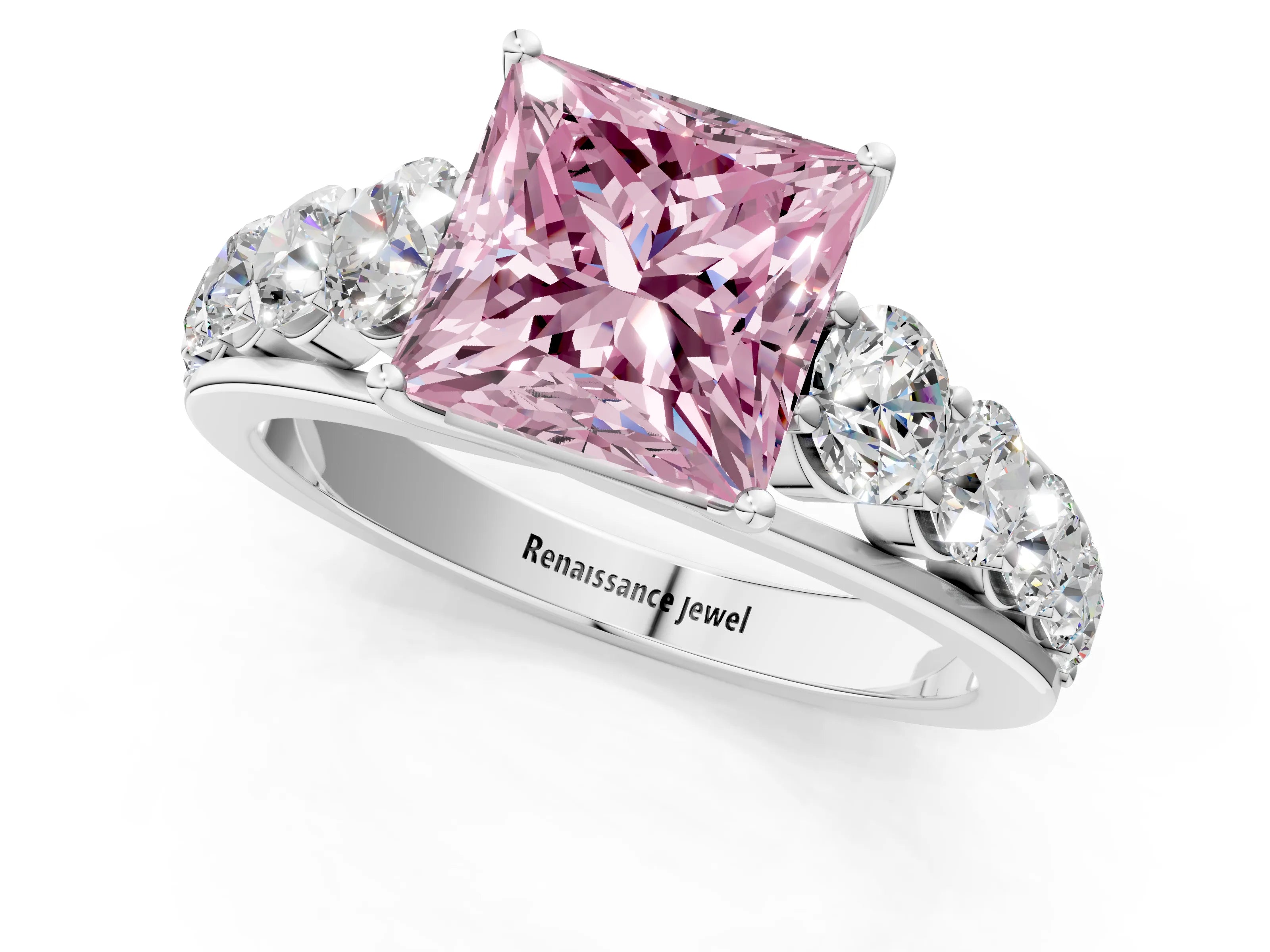 White gold Fancy Pink Princess Cut Brilliant Diamond Pavé Band with Six-Prong Setting_1
