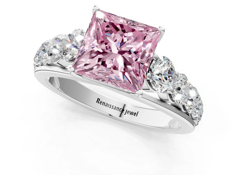 White gold Fancy Pink Princess Cut Brilliant Diamond Pavé Band with Six-Prong Setting_1