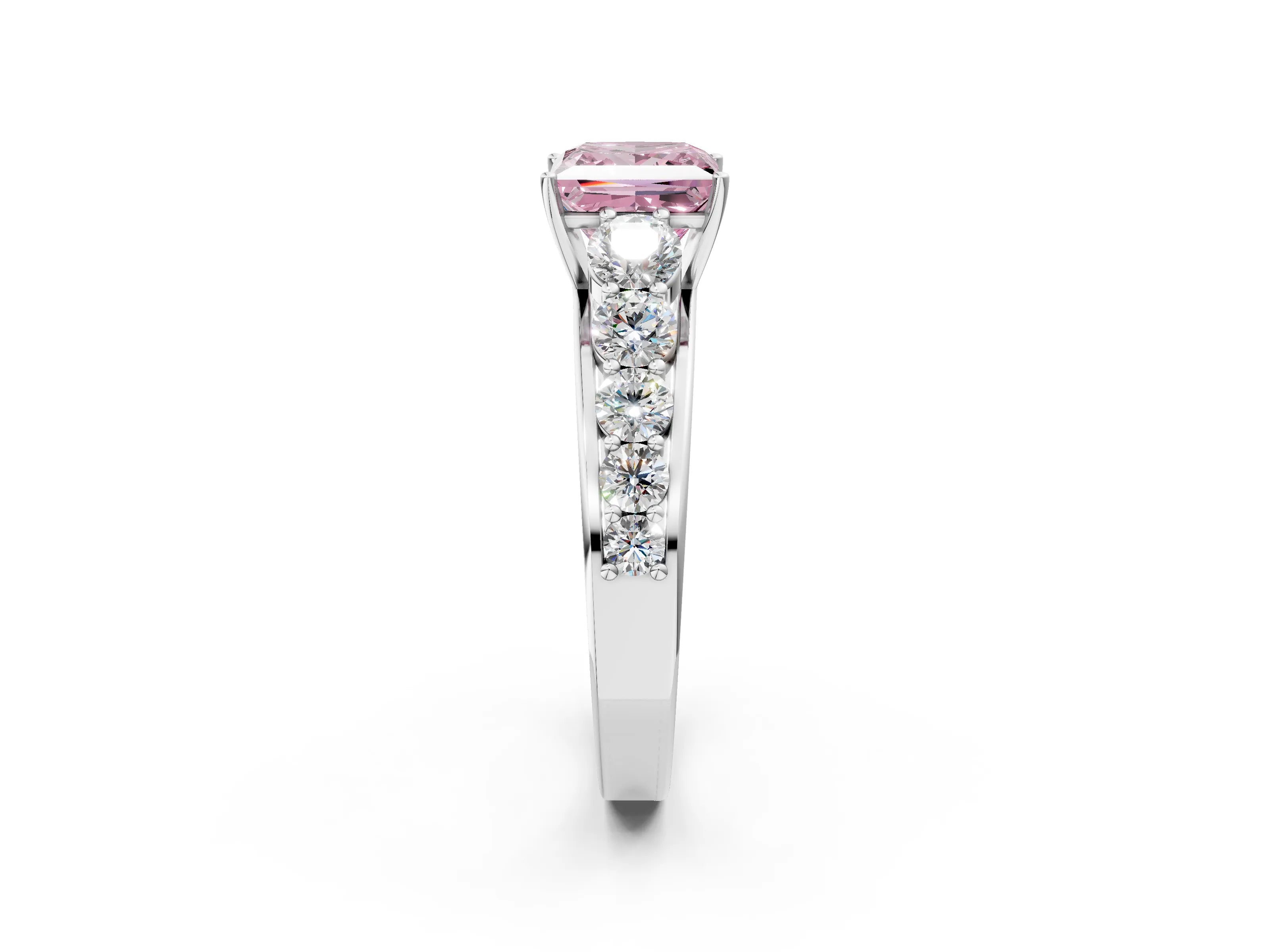 White gold Fancy Pink Princess Cut Brilliant Diamond Pavé Band with Six-Prong Setting_2