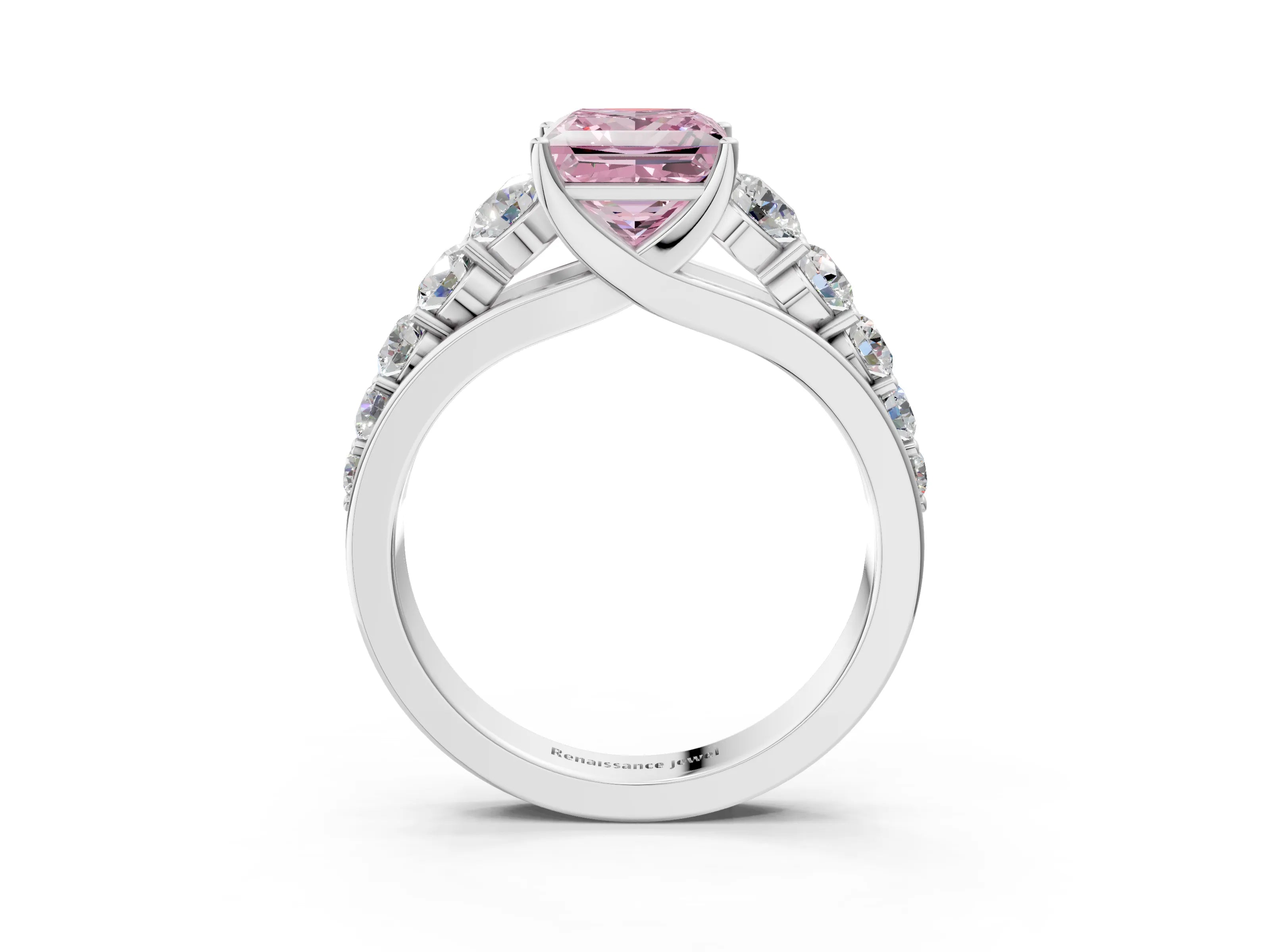 White gold Fancy Pink Princess Cut Brilliant Diamond Pavé Band with Six-Prong Setting_3