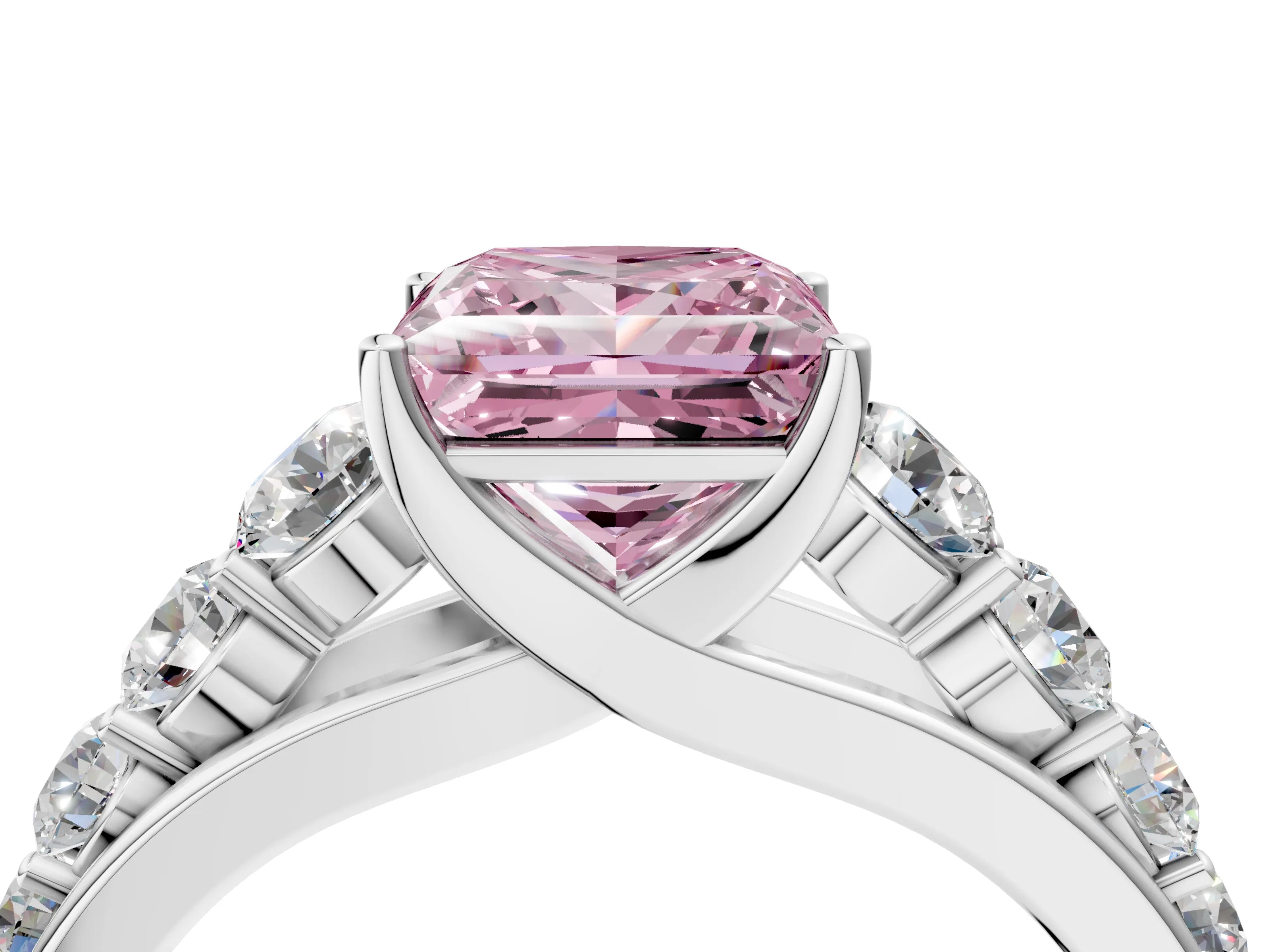 White gold Fancy Pink Princess Cut Brilliant Diamond Pavé Band with Six-Prong Setting_4