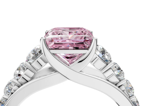 White gold Fancy Pink Princess Cut Brilliant Diamond Pavé Band with Six-Prong Setting_4