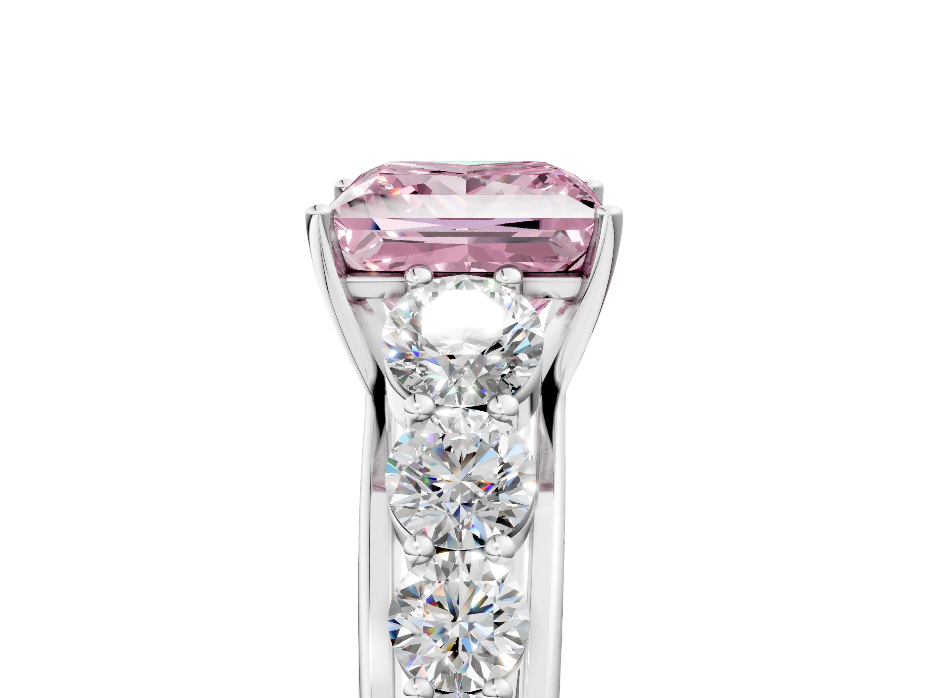 White gold Fancy Pink Princess Cut Brilliant Diamond Pavé Band with Six-Prong Setting_5