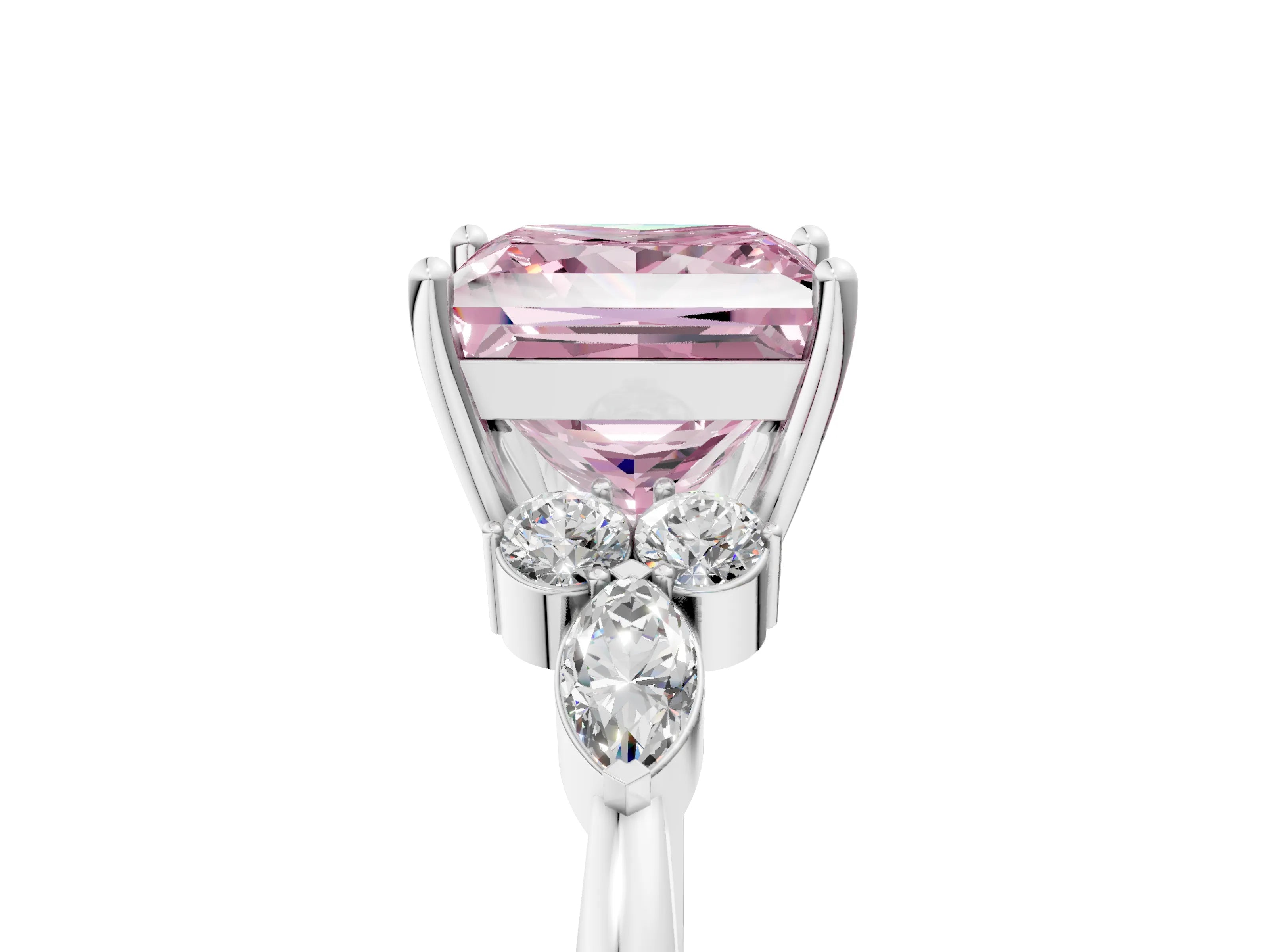 White gold Fancy Pink Princess Cut Brilliant Diamond Solitaire Ring with Pear Side Stones and Four-Prong Setting_11