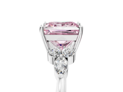 White gold Fancy Pink Princess Cut Brilliant Diamond Solitaire Ring with Pear Side Stones and Four-Prong Setting_11