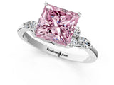 White gold Fancy Pink Princess Cut Brilliant Diamond Solitaire Ring with Pear Side Stones and Four-Prong Setting_7
